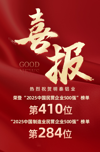 2025中國民營企業500強榜單揭曉，明泰鋁業排名再攀新高